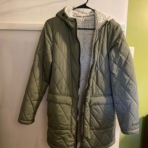 Olive green reversible mid length winter coat
